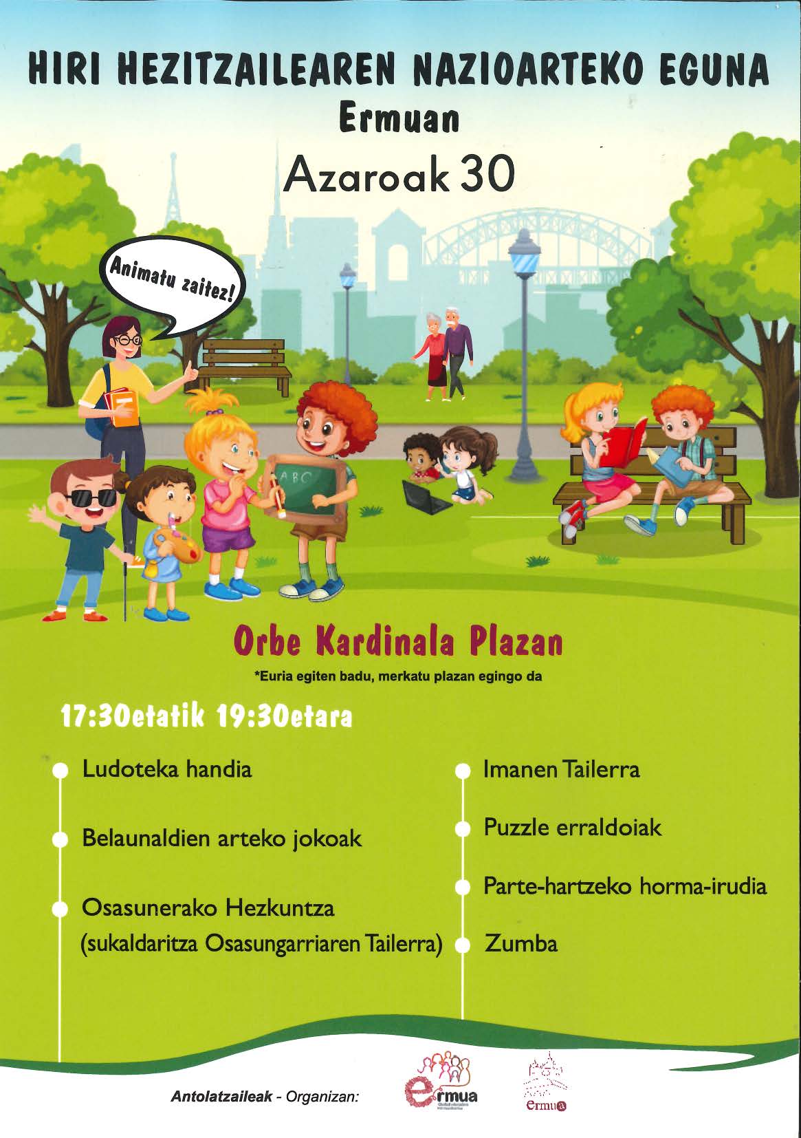 Zazpi ekintza izango dira plazan Hiri Hezitzaileen Nazioarteko Eguna ospatzeko