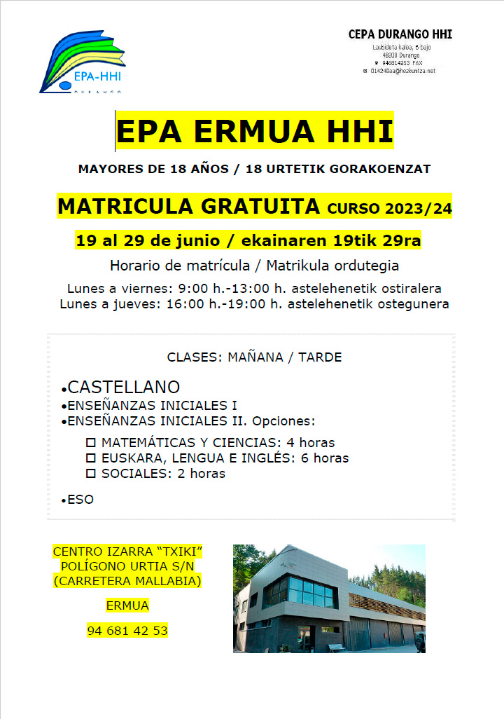 Matrikula epea iragrtzen duen kartela