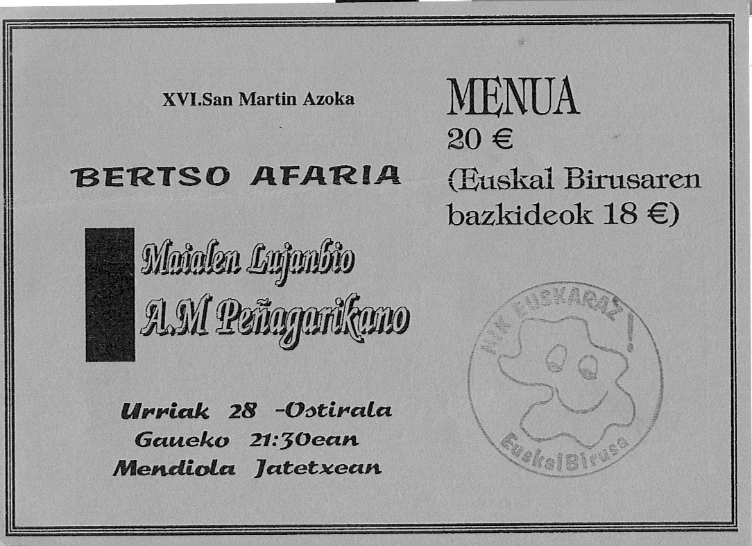 Invitación para la Bertso-afari de la XVI Feria de San Martín Invitación para la Bertso-afari de la XVI Feria de San Martín