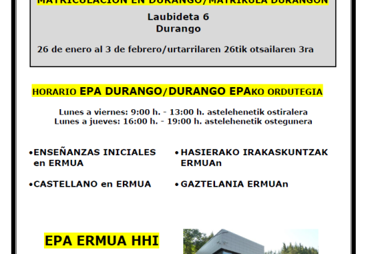 Matrículas abiertas en la EPA de Ermua